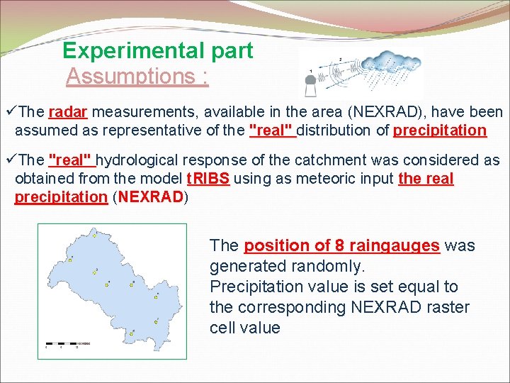 Experimental part Assumptions : üThe radar measurements, available in the area (NEXRAD), have been