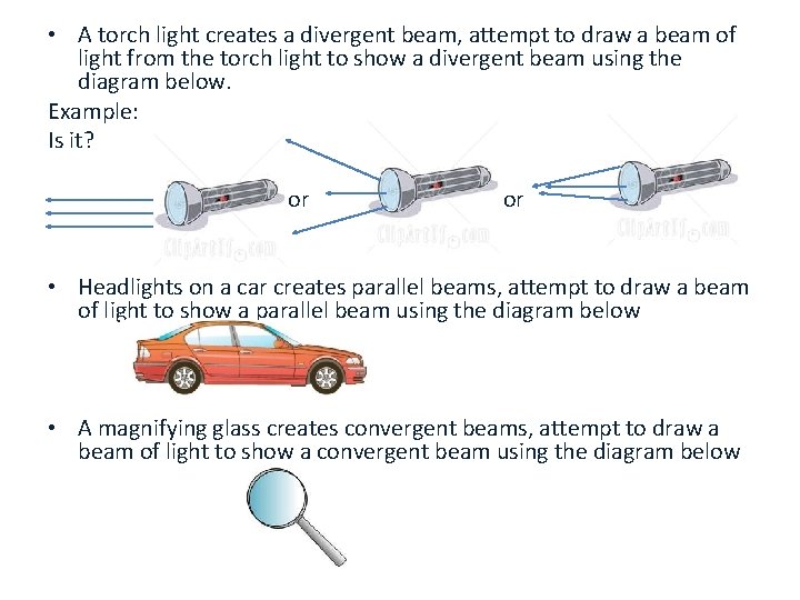  • A torch light creates a divergent beam, attempt to draw a beam