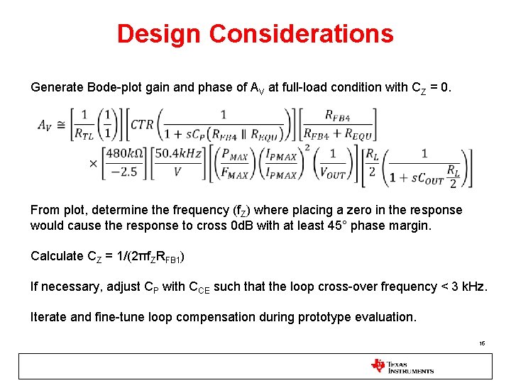 Design Considerations Generate Bode-plot gain and phase of AV at full-load condition with CZ