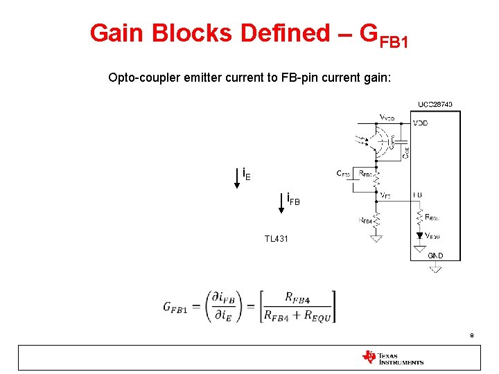 Gain Blocks Defined – GFB 1 Opto-coupler emitter current to FB-pin current gain: i.