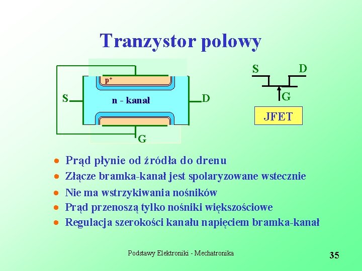 Tranzystor polowy D S p+ S n - kanał D G JFET G ·