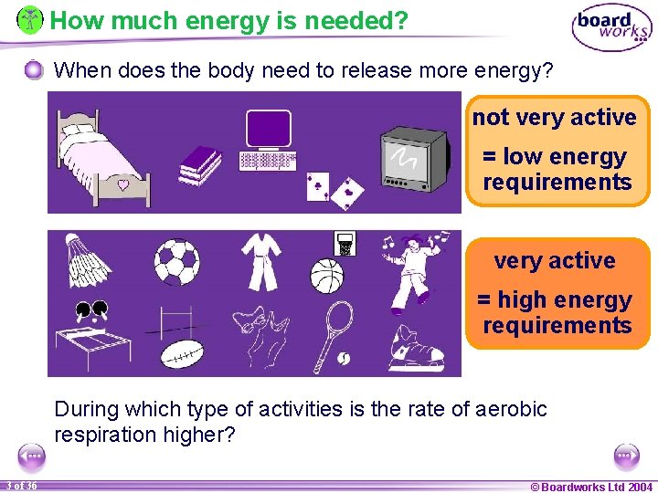 How much energy is needed? When does the body need to release more energy?