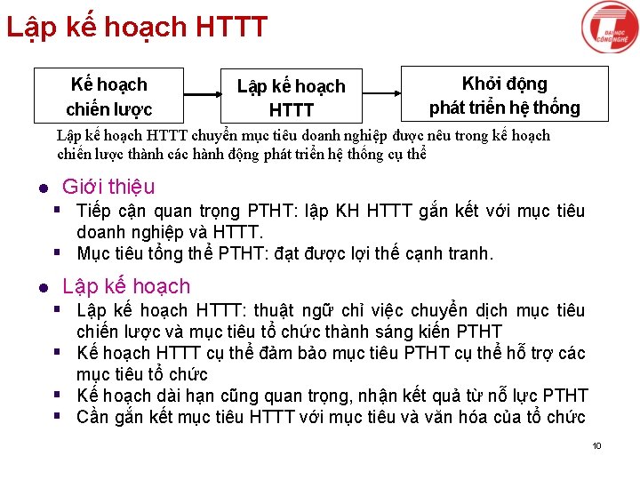 Lập kế hoạch HTTT Kế hoạch chiến lược Lập kế hoạch HTTT Khởi động