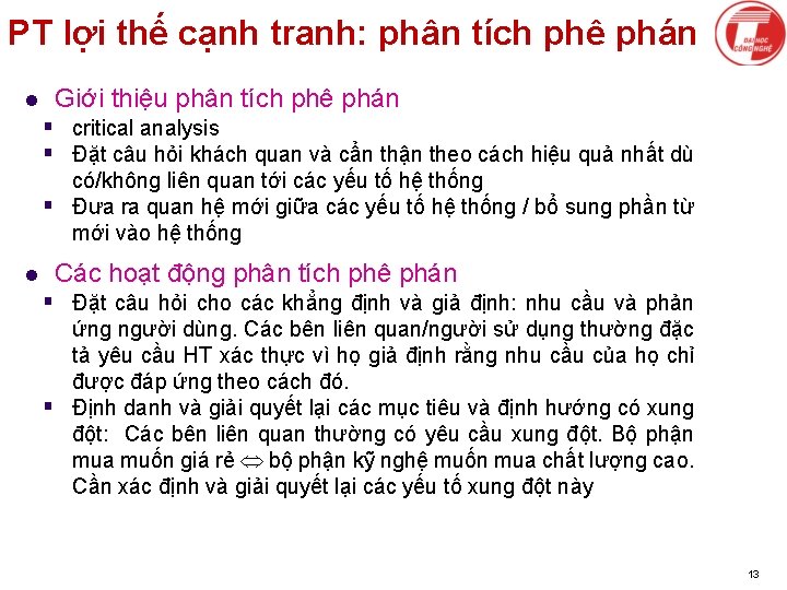 PT lợi thế cạnh tranh: phân tích phê phán l Giới thiệu phân tích