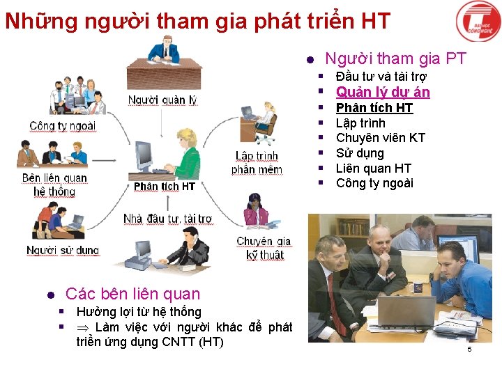 Những người tham gia phát triển HT l Người tham gia PT § Đầu