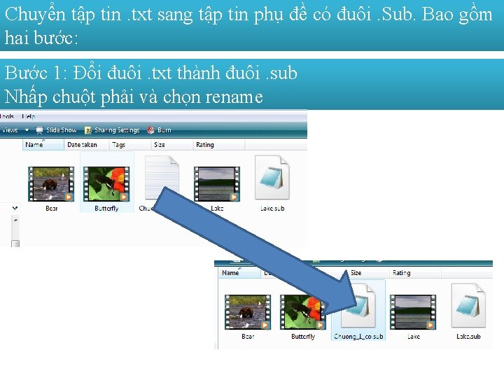 Chuyển tập tin. txt sang tập tin phụ đề có đuôi. Sub. Bao gồm