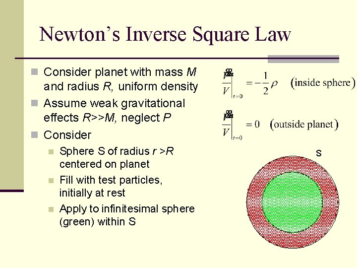 Newton’s Inverse Square Law n Consider planet with mass M and radius R, uniform