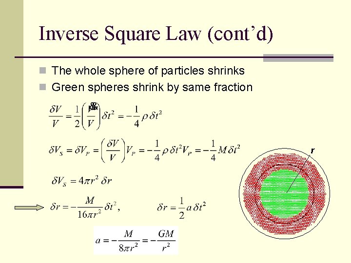 Inverse Square Law (cont’d) n The whole sphere of particles shrinks n Green spheres