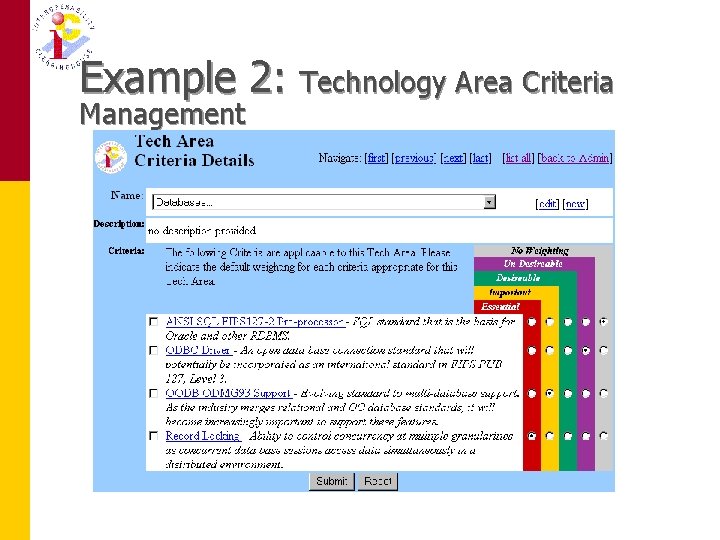 Example 2: Technology Area Criteria Management 