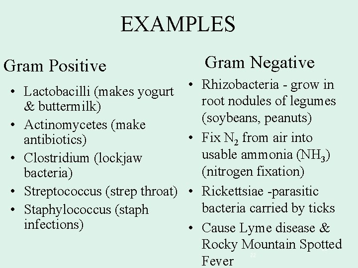 EXAMPLES Gram Positive • • • Gram Negative • Rhizobacteria grow in Lactobacilli (makes