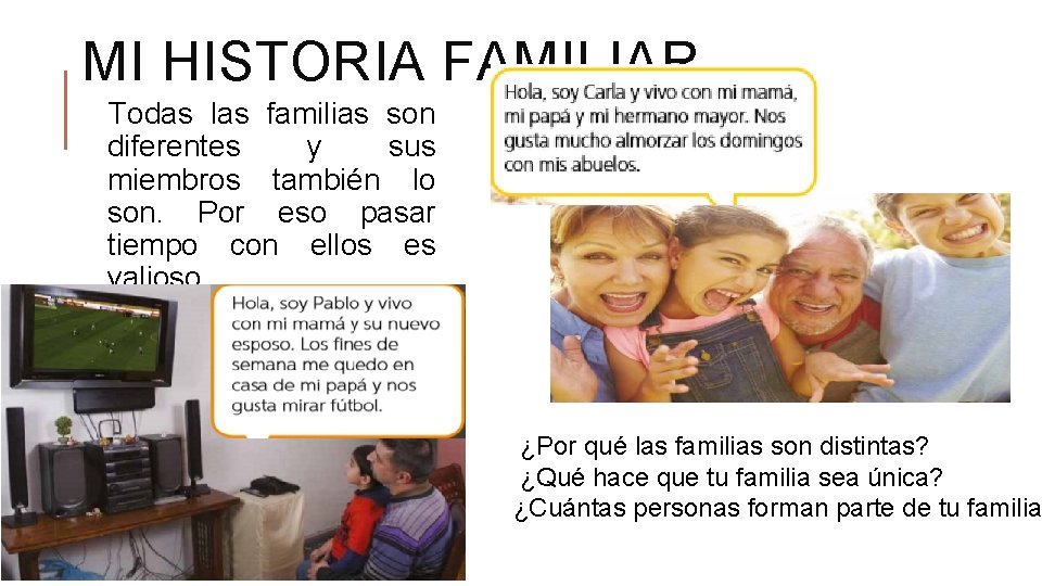 MI HISTORIA FAMILIAR Todas las familias son diferentes y sus miembros también lo son.