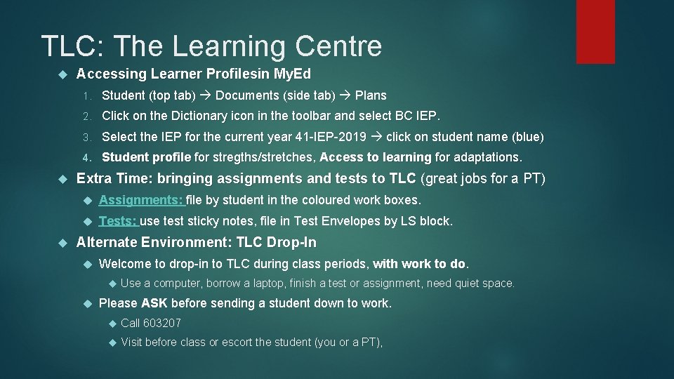 TLC: The Learning Centre Accessing Learner Profilesin My. Ed 1. Student (top tab) Documents