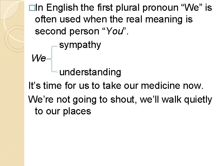 �In English the first plural pronoun “We” is often used when the real meaning