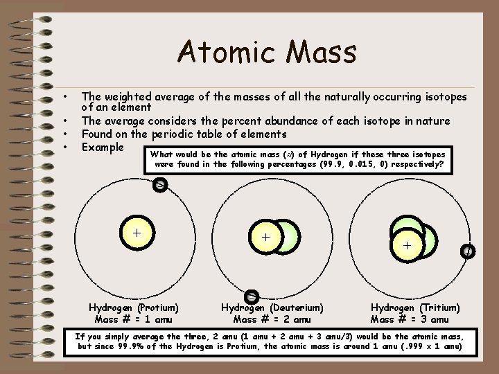 Atomic Mass • • The weighted average of the masses of all the naturally
