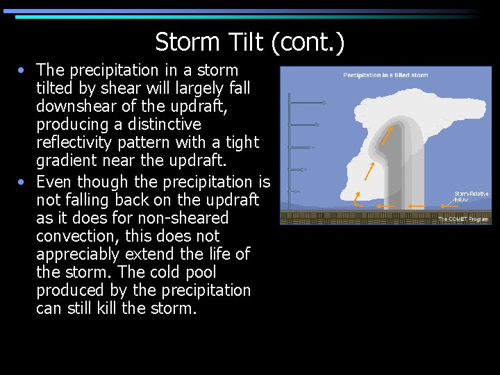 Storm Tilt (cont. ) • The precipitation in a storm tilted by shear will