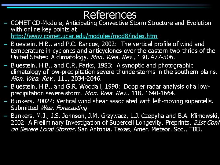 References – COMET CD-Module, Anticipating Convective Storm Structure and Evolution with online key points
