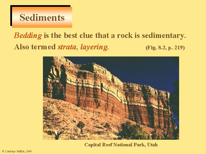 Sediments Bedding is the best clue that a rock is sedimentary. Also termed strata,