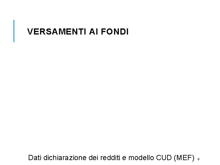 VERSAMENTI AI FONDI Dati dichiarazione dei redditi e modello CUD (MEF) 9 