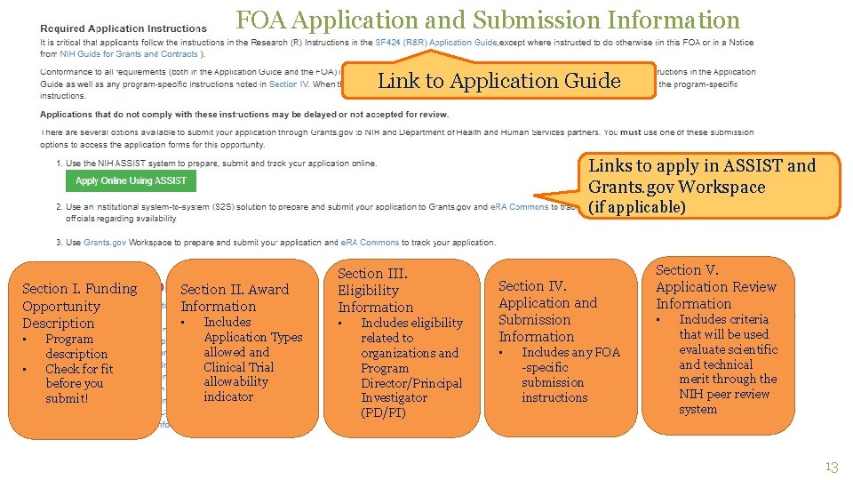 FOA Application and Submission Information Link to Application Guide Links to apply in ASSIST