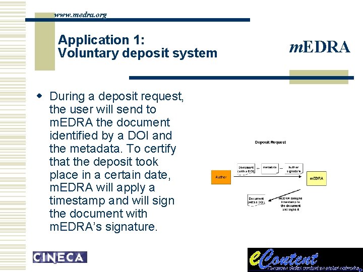 www. medra. org Application 1: Voluntary deposit system w During a deposit request, the