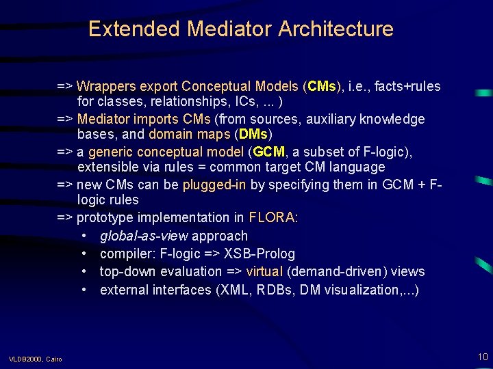 Extended Mediator Architecture => Wrappers export Conceptual Models (CMs), i. e. , facts+rules for