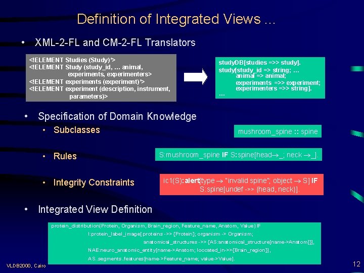 Definition of Integrated Views. . . • XML-2 -FL and CM-2 -FL Translators <!ELEMENT