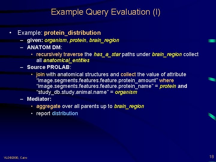 Example Query Evaluation (I) • Example: protein_distribution – given: organism, protein, brain_region – ANATOM