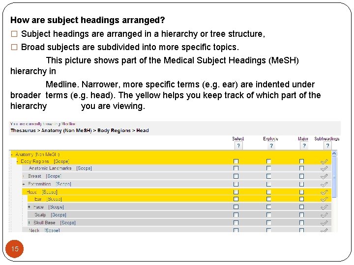 How are subject headings arranged? � Subject headings are arranged in a hierarchy or How are subject headings arranged? � Subject headings are arranged in a hierarchy or