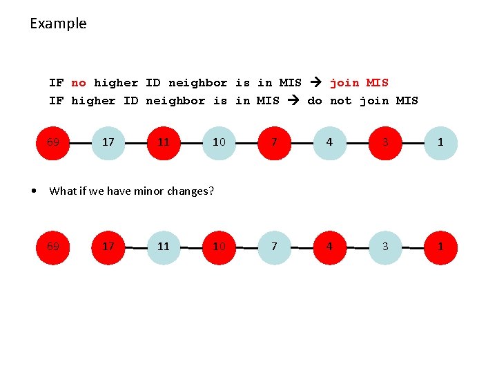 Example IF no higher ID neighbor is in MIS join MIS IF higher ID