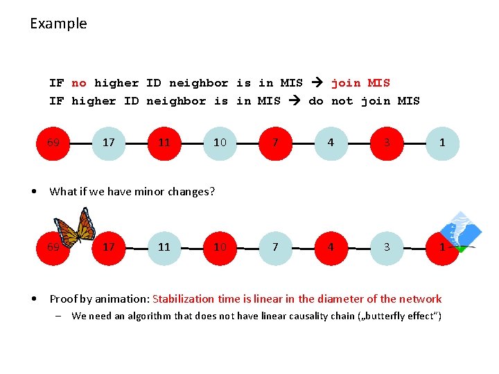Example IF no higher ID neighbor is in MIS join MIS IF higher ID