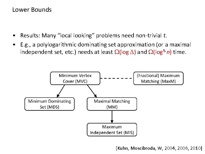 Lower Bounds • Results: Many “local looking” problems need non-trivial t. • E. g.