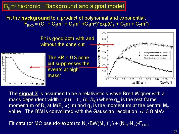 Bs p± hadronic: Background and signal model Fit the background to a product of