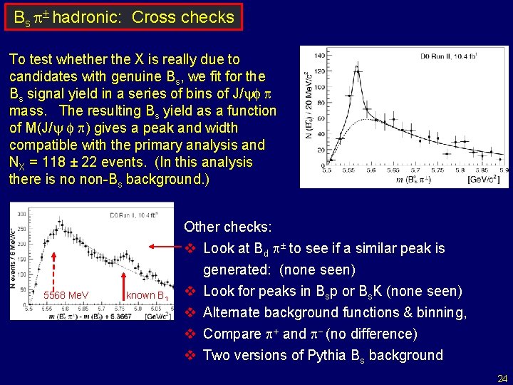 Bs p± hadronic: Cross checks To test whether the X is really due to