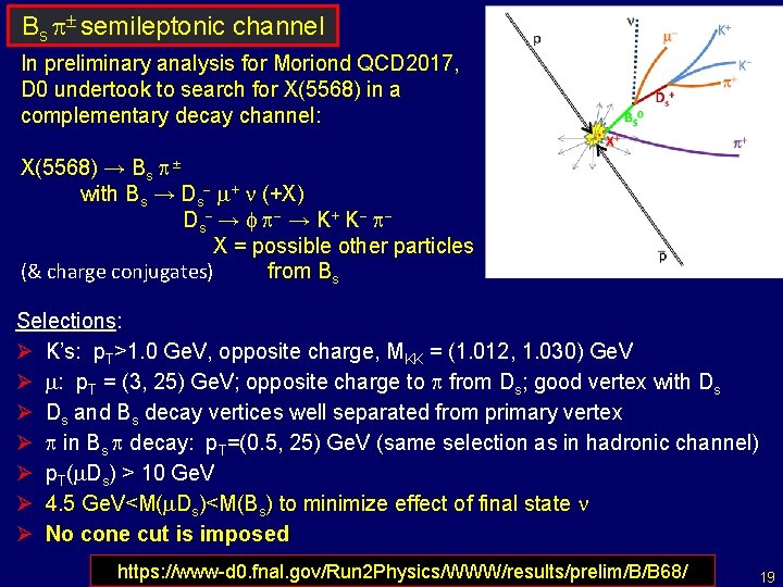 Bs p± semileptonic channel In preliminary analysis for Moriond QCD 2017, D 0 undertook
