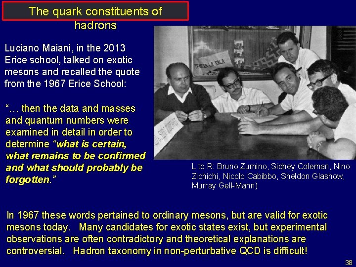 The quark constituents of hadrons Luciano Maiani, in the 2013 Erice school, talked on