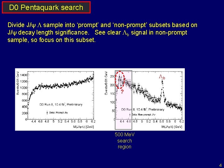 D 0 Pentaquark search Divide J/y L sample into ‘prompt’ and ‘non-prompt’ subsets based