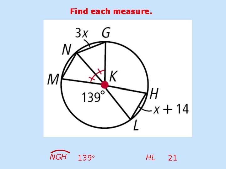 Find each measure. NGH 139 HL 21 