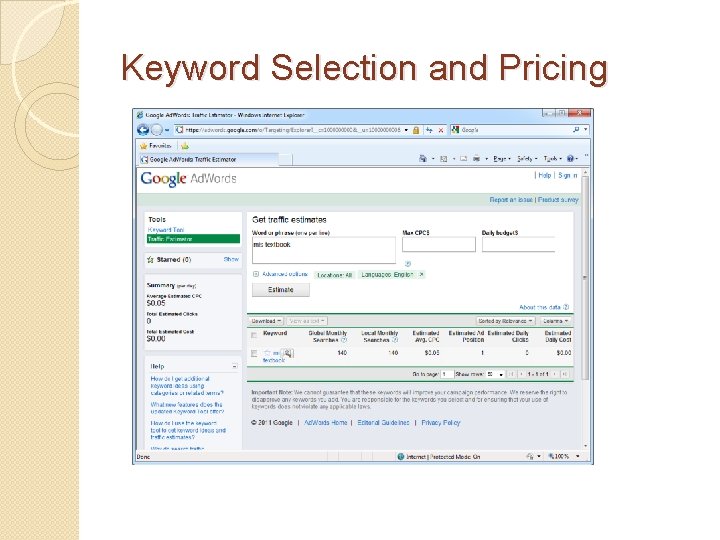 Keyword Selection and Pricing 