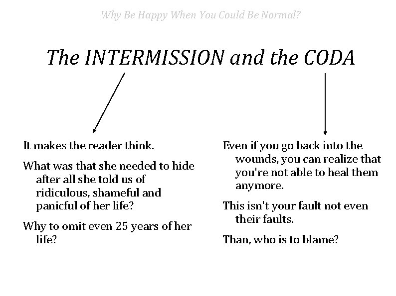 Why Be Happy When You Could Be Normal? The INTERMISSION and the CODA It