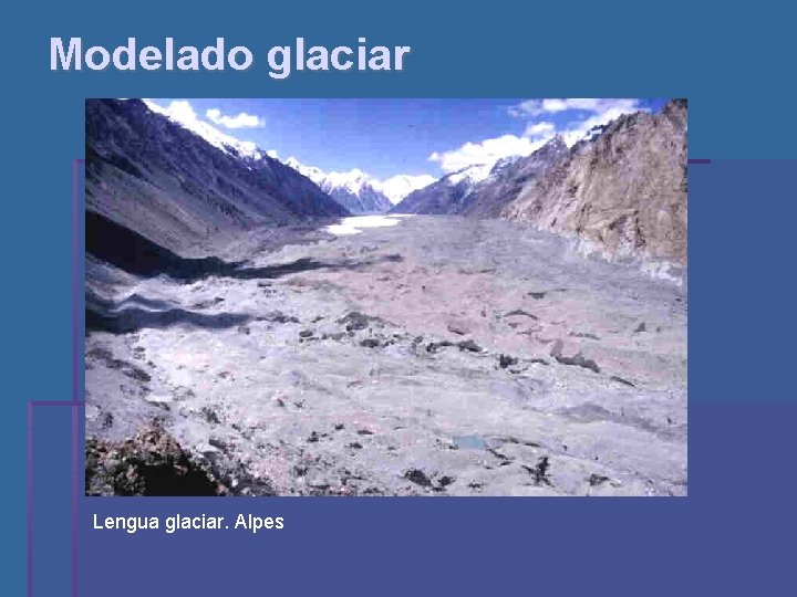 Modelado glaciar Lengua glaciar. Alpes 