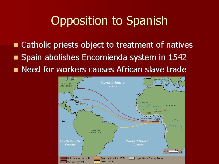 Opposition to Spanish Catholic priests object to treatment of natives n Spain abolishes Encomienda