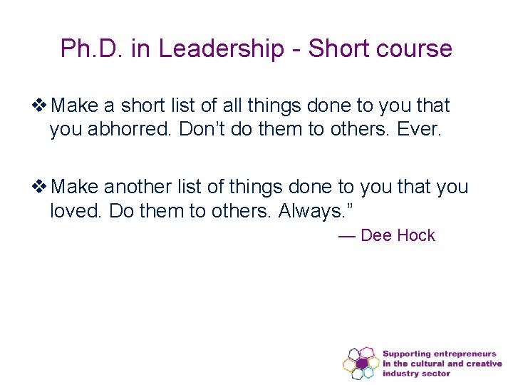 Ph. D. in Leadership - Short course v Make a short list of all