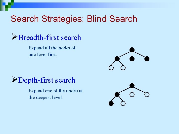 Search Strategies: Blind Search ØBreadth-first search Expand all the nodes of one level first.