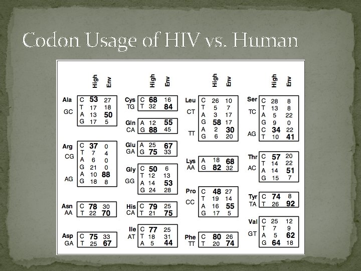 Codon Usage of HIV vs. Human 