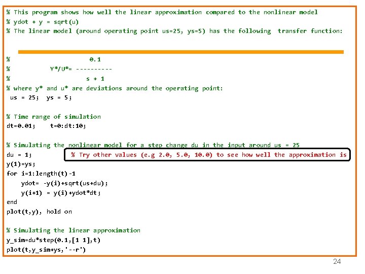 % This program shows how well the linear approximation compared to the nonlinear model % This program shows how well the linear approximation compared to the nonlinear model