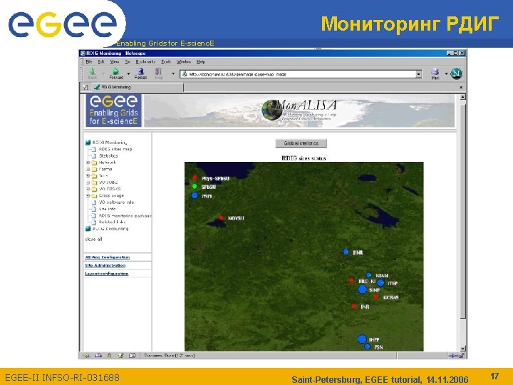 Мониторинг РДИГ Enabling Grids for E-scienc. E EGEE-II INFSO-RI-031688 Saint-Petersburg, EGEE tutorial, 14. 11.