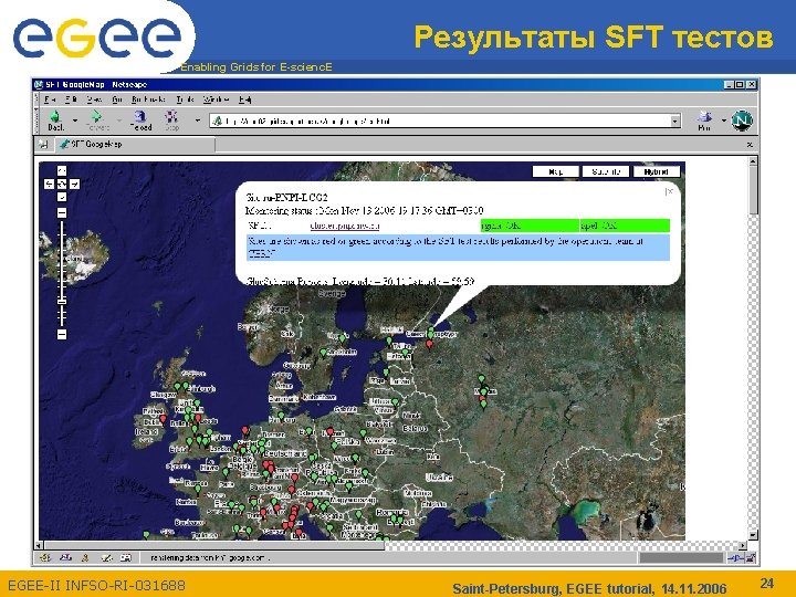 Результаты SFT тестов Enabling Grids for E-scienc. E EGEE-II INFSO-RI-031688 Saint-Petersburg, EGEE tutorial, 14.