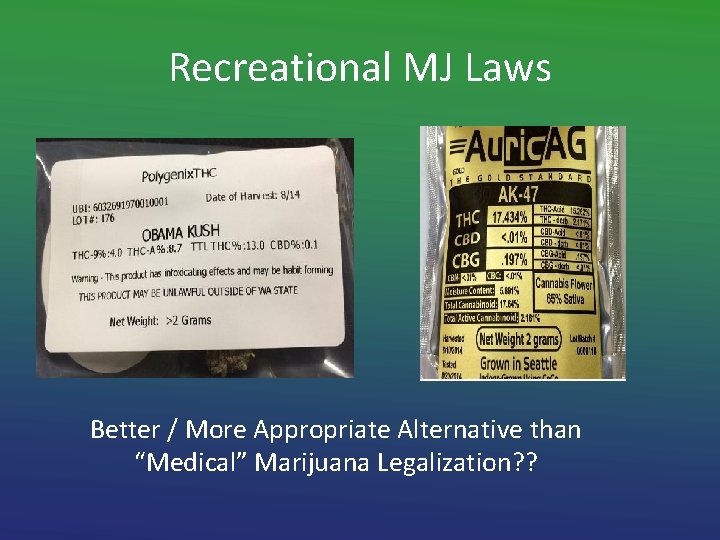 Recreational MJ Laws Better / More Appropriate Alternative than “Medical” Marijuana Legalization? ? 