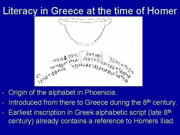 Literacy in Greece at the time of Homer - Origin of the alphabet in