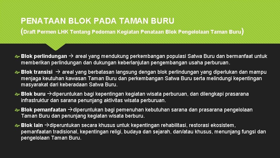 PENATAAN BLOK PADA TAMAN BURU (Draft Permen LHK Tentang Pedoman Kegiatan Penataan Blok Pengelolaan